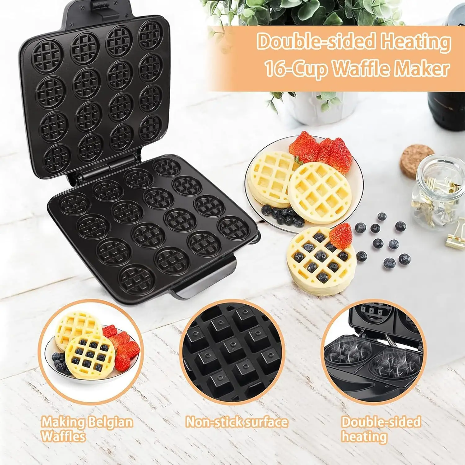 Pembuat Waffle 16 Lubang, Perm - Mini Waffle Maker Machine ulasan dan harga
