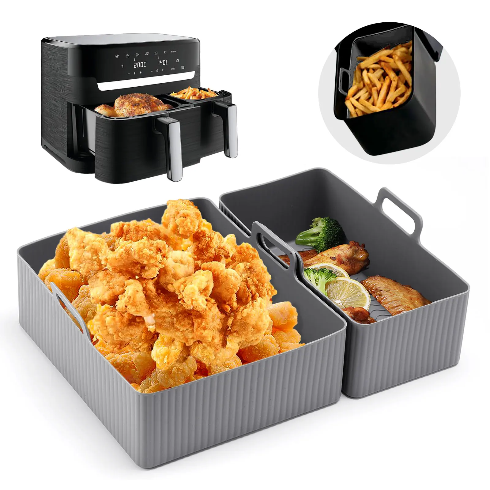 2pcs Set Alas Silikon untuk Ai - Air Fryer Silicone Pot Liner ulasan dan harga